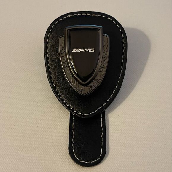 AMG Mercedes Sunglass Holder for Car with Logo Black PU Leather NWT - Picture 1 of 12